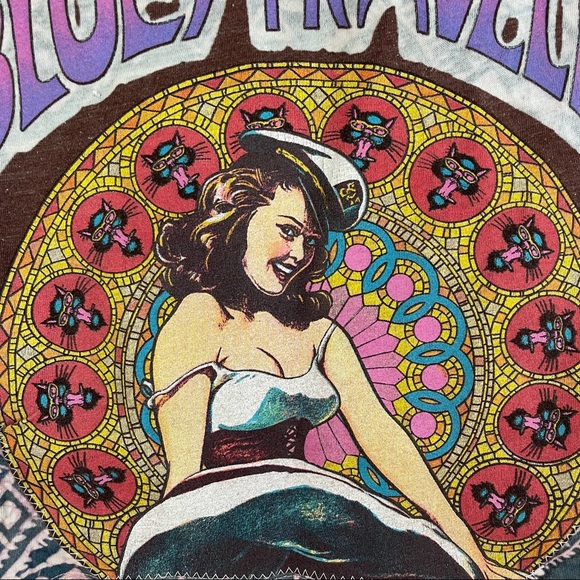 Custom Reworked Bohemian Bell Sleeve Blues Traveler Pin Up Girl Graphic Crop Top - Picture 3 of 7